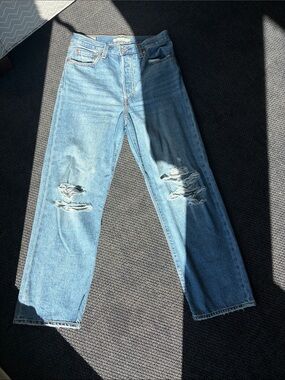 Distressed Light Blue Ribcage Straight Ankle Women's Jeans